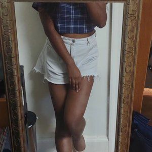 navy blue + white checkered crop top, L